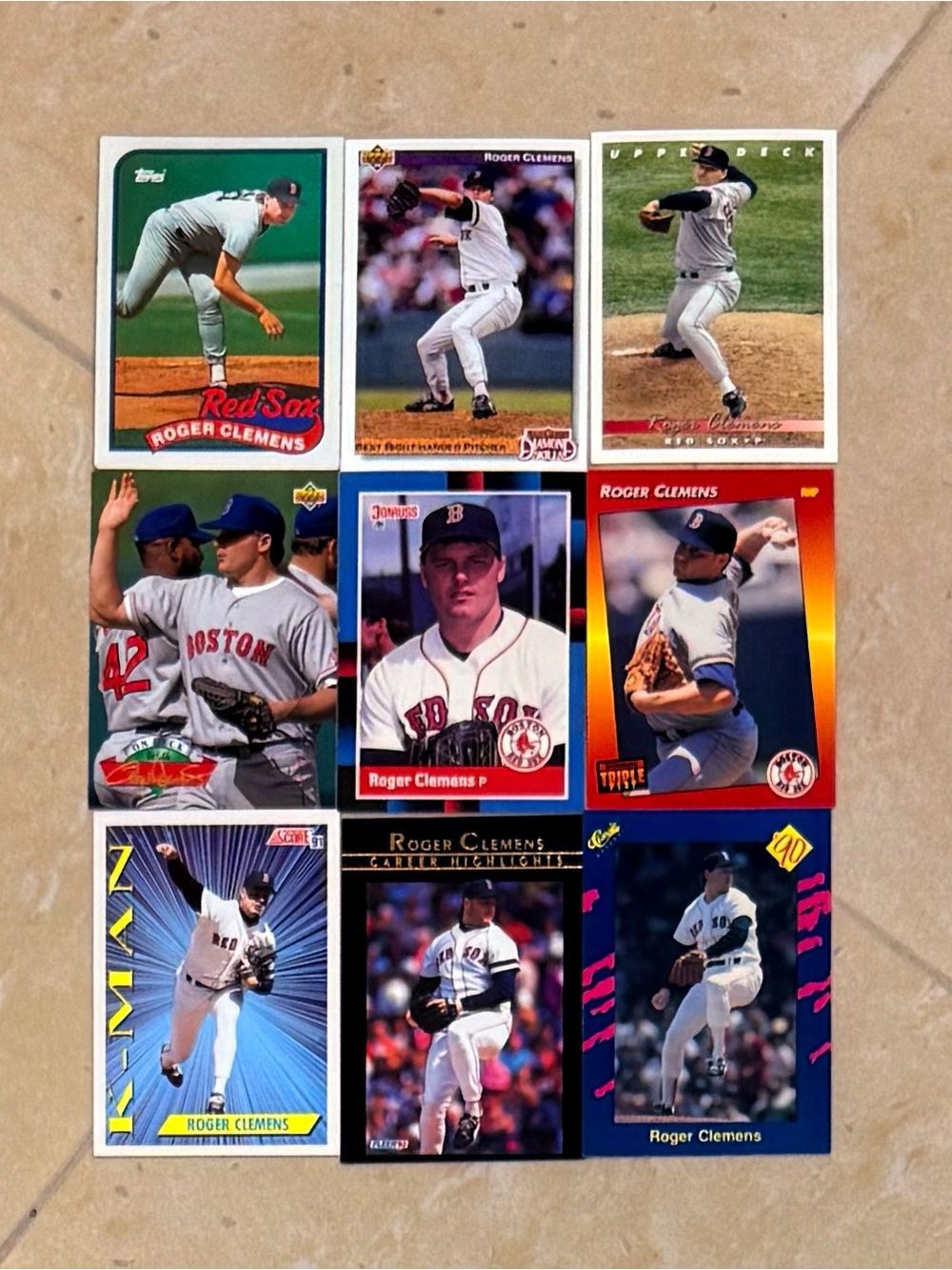 Lot of 9 Baseball Card Roger Clemens from 1988-1993 Red Sox Boston Excellent
